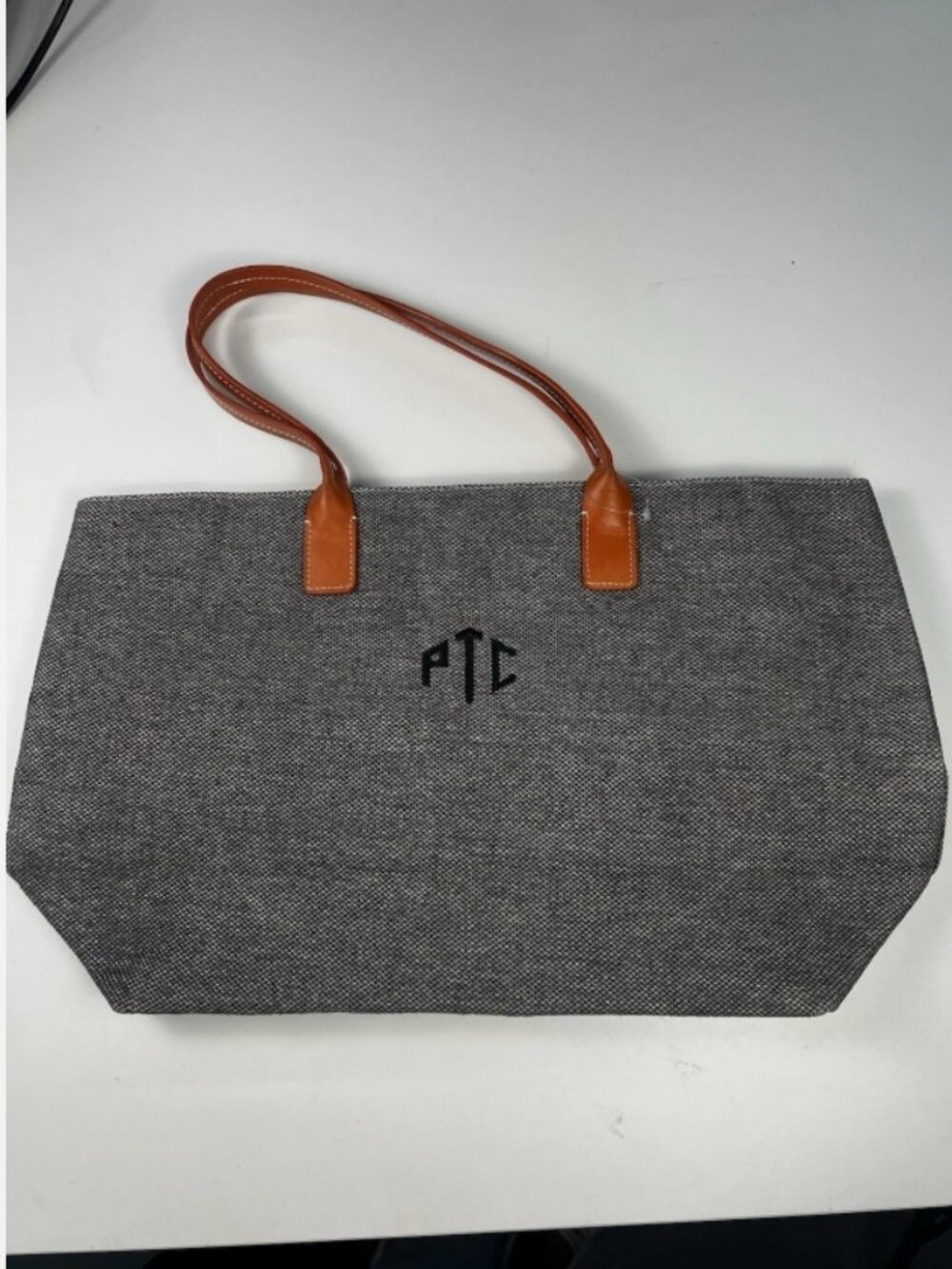 J. Mclaughlin Tote Gray Tweed tote bag faux Leather Handles large